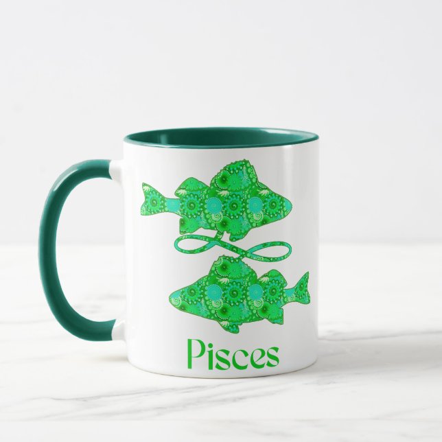 Zodiac Sign for Pisces in Seafoam Green Mug (Left)