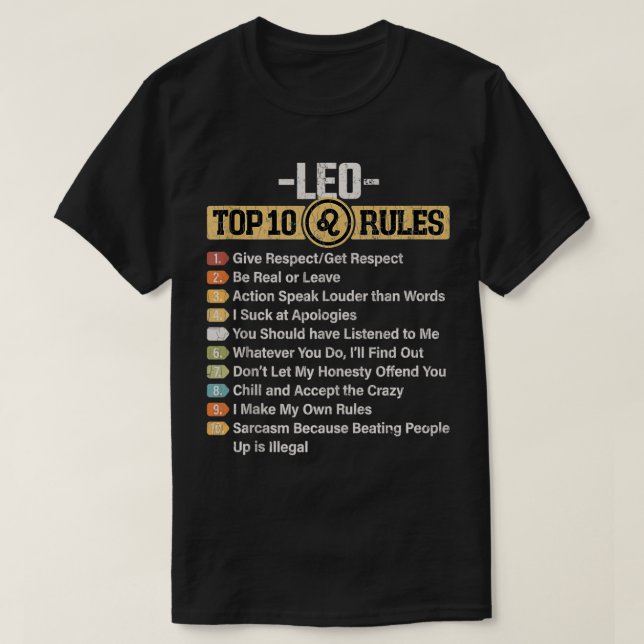 Zodiac Sign Funny Top 10 Rules Of Leo Graphic  (Design Front)