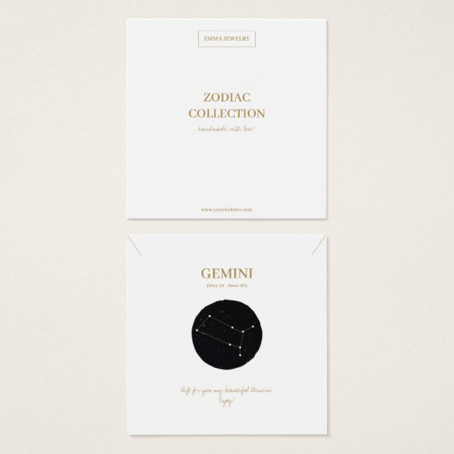 Zodiac Sign Gemini Jewellery Display Card (Front & Back)