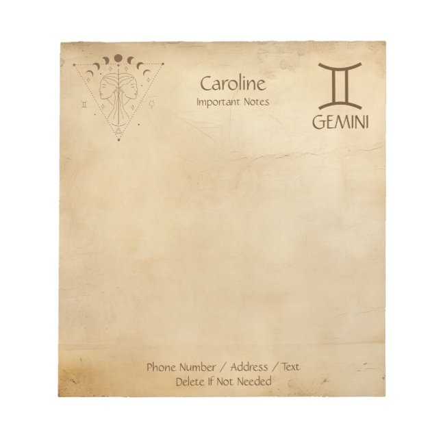 Zodiac Sign Gemini - Personalizable Notepad  (Front)