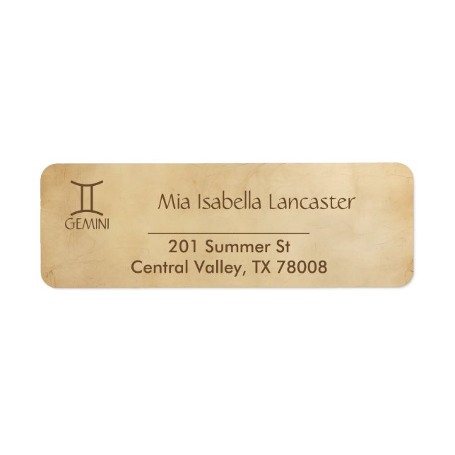 Zodiac Sign Gemini Return Address Labels (Front)