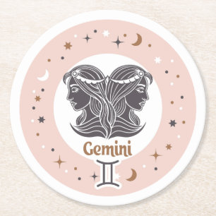 Zodiac Sign Gemini Round Paper Coaster