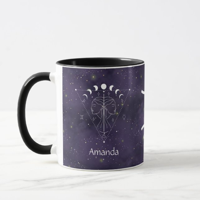 Zodiac Sign Gemini Watercolor Customisable Mug (Left)