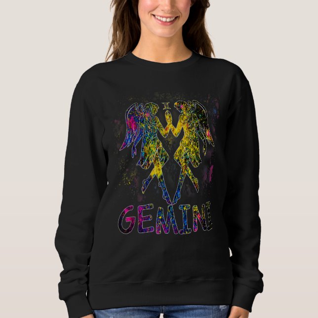Zodiac Sign Gemini Zodiac Water Colour Birthday Bo Sweatshirt (Front)