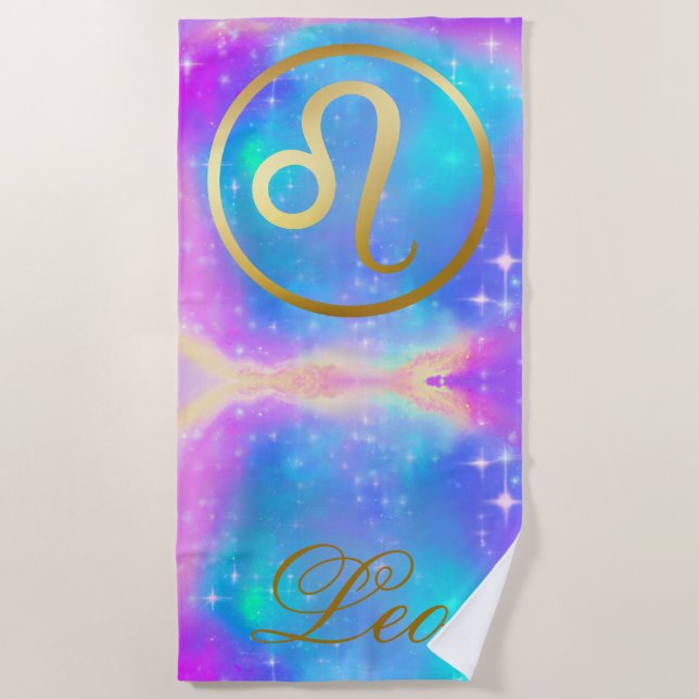 Zodiac Sign Leo Gold on Colourful Background | Beach Towel (Front)