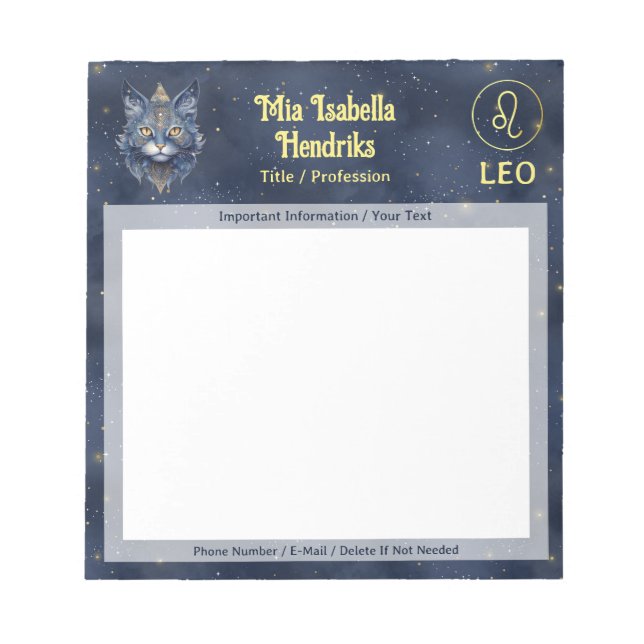 Zodiac Sign Leo & Mystical Cat - Notepad (Front)