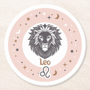 Zodiac Sign Leo Round Paper Coaster