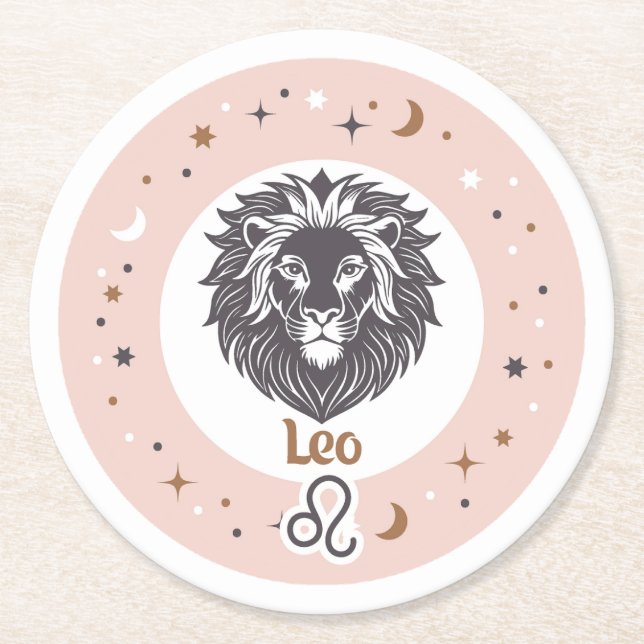 Zodiac Sign Leo Round Paper Coaster (Front)