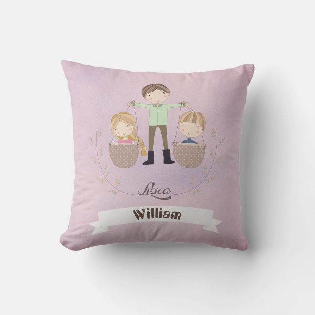 Zodiac Sign Libra  Boy Add A Name Throw Pillow (Front)