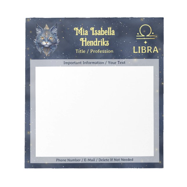 Zodiac Sign Libra & Mystical Cat - Notepad (Front)