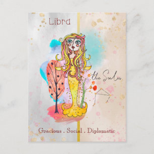 Zodiac Sign Libra The Scales Girl Yellow Postcard