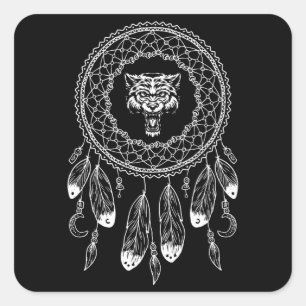 Zodiac Sign Native American Wolf Square Sticker