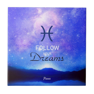 Zodiac Sign Pisces Dreamy Star Sky Quote  Ceramic Tile