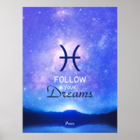 Zodiac Sign Pisces Dreamy Star Sky Quote Poster