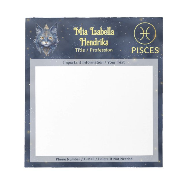 Zodiac Sign Pisces & Mystical Cat - Notepad (Front)
