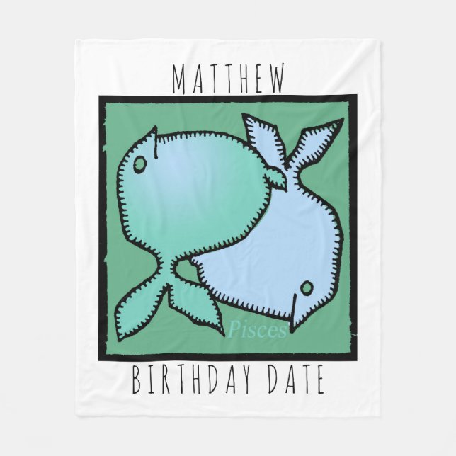 Zodiac Sign Pisces Personalised Birthday Blanket (Front)