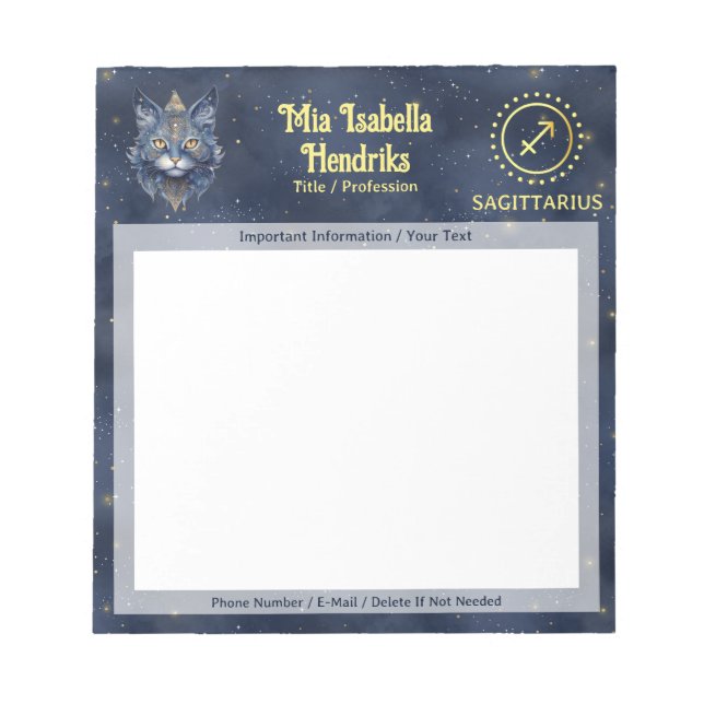 Zodiac Sign Sagittarius & Mystical Cat - Notepad (Front)