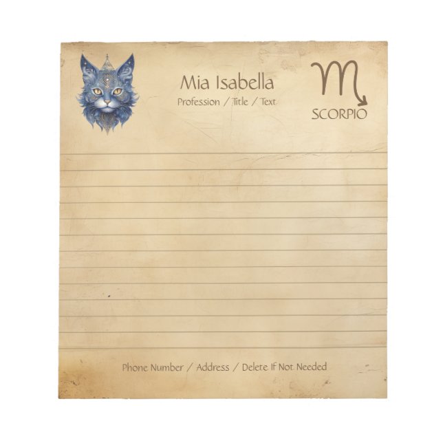 Zodiac Sign Scorpio & Celestial Cat Notepad (Front)