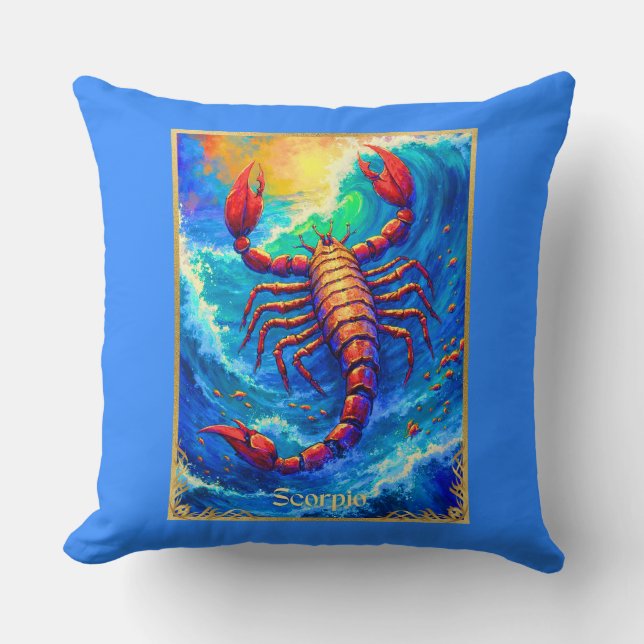 Zodiac Sign Scorpio Emerging from Deep Waters Cushion (Front)