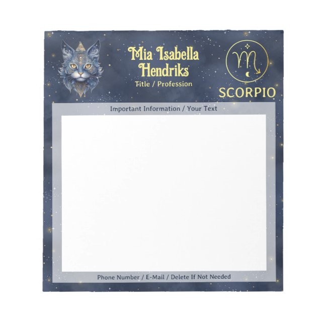 Zodiac Sign Scorpio & Mystical Cat - Notepad (Front)