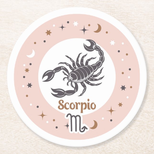 Zodiac Sign Scorpio Round Paper Coaster (Front)