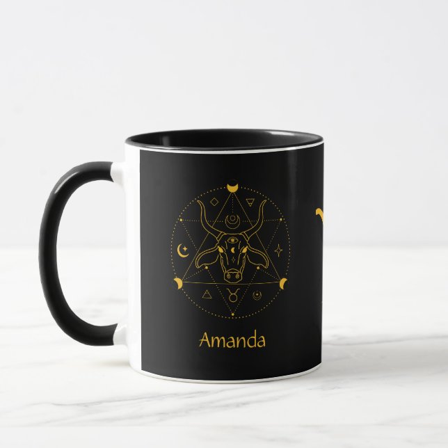 Zodiac Sign Taurus Golden Yellow Customisable Mug (Left)