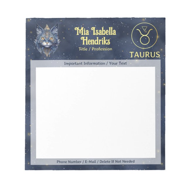 Zodiac Sign Taurus & Mystical Cat - Notepad (Front)