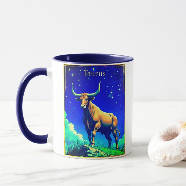 Zodiac Sign Taurus Rooted in Earth and Sky Mug (With Donut)