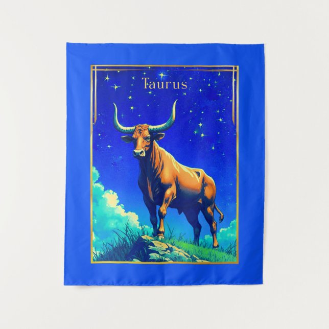 Zodiac Sign Taurus Rooted in Earth and Sky Tapestry (Front)