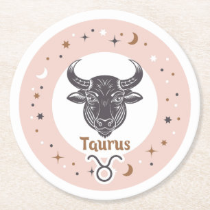 Zodiac Sign Taurus Round Paper Coaster