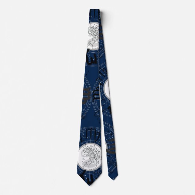 Zodiac Sign - Virgo.b D Blue BG Tie (Front)