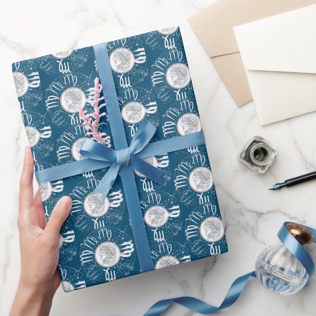 Zodiac Sign - Virgo.b D Blue BG Wrapping Paper (Gifting)