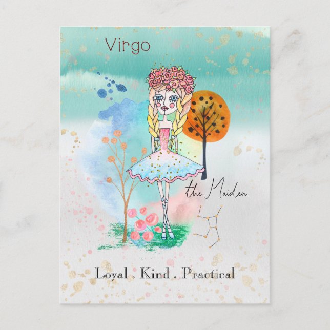 Zodiac Sign Virgo Maiden Whimsical Girl Postcard (Front)