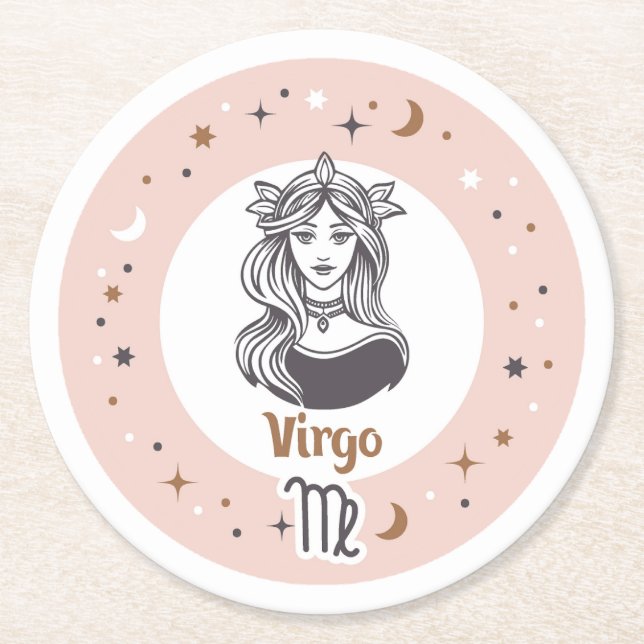 Zodiac Sign Virgo Round Paper Coaster (Front)
