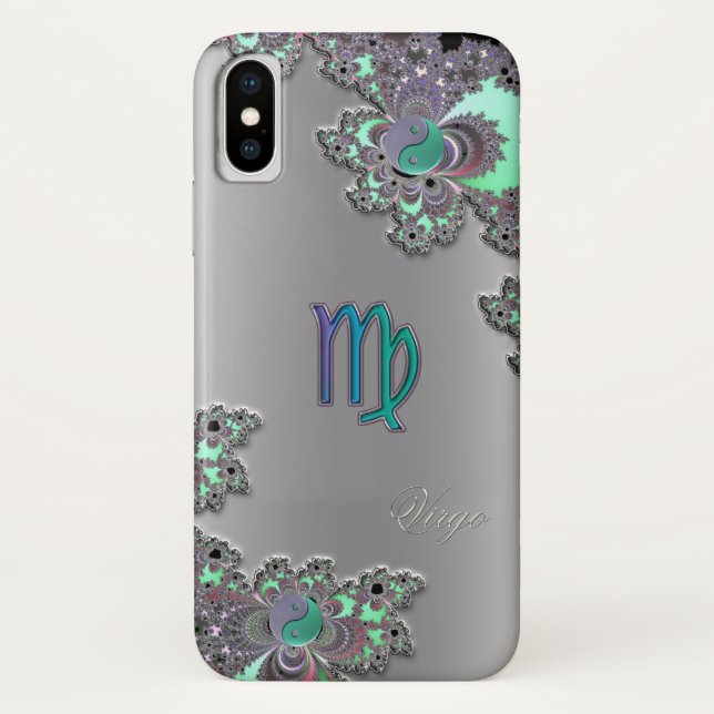 Zodiac Sign Virgo Silver Fractal iPhone X Case (Back)