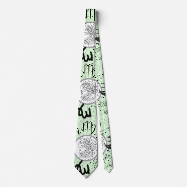 Zodiac Sign - Virgo.w L Green BG Tie (Front)