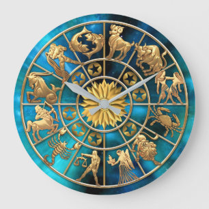 Zodiac Signs Eight-Member Family Gold Stars Custom Large Clock