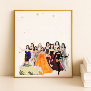 Zodiac signs, fashion sketch, artwork, lanscape, poster