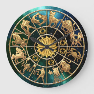 Zodiac Signs Five-Member Family Gold Stars Custom Large Clock