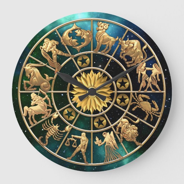Zodiac Signs Five-Member Family Gold Stars Custom Large Clock (Front)