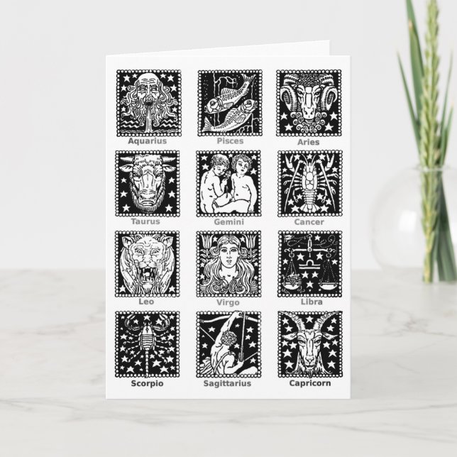 Zodiac Signs Labelled Chart Bold Black & White Card (Front)