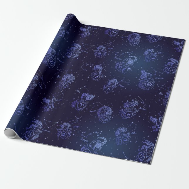 Zodiac Signs Pattern Wrapping Paper (Unrolled)