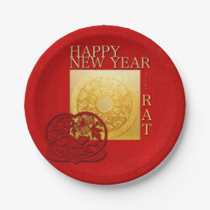Zodiac Signs Rat Papercut Chinese Year 2020 PP Paper Plate