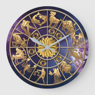 Zodiac Signs Six-Member Family Gold Stars Custom Large Clock
