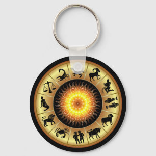 Zodiac Signs ~ Toasted Sun Center ~ Key Ring