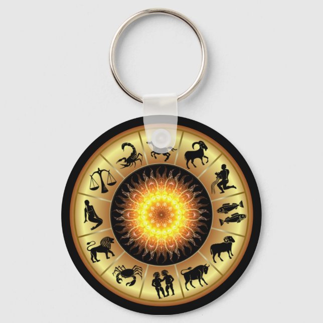 Zodiac Signs ~ Toasted Sun Center ~ Key Ring (Front)