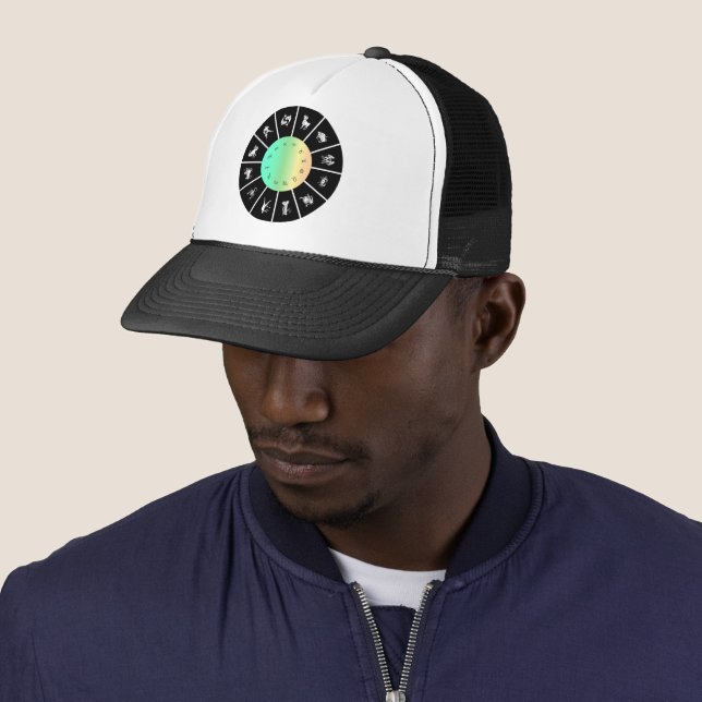 Zodiac Signs Wheel Trucker Hat (In Situ)