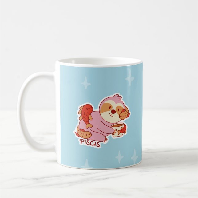 ZODIAC SIGNS WITH SLOTHS AND COFFEE PISCES MUG (Left)