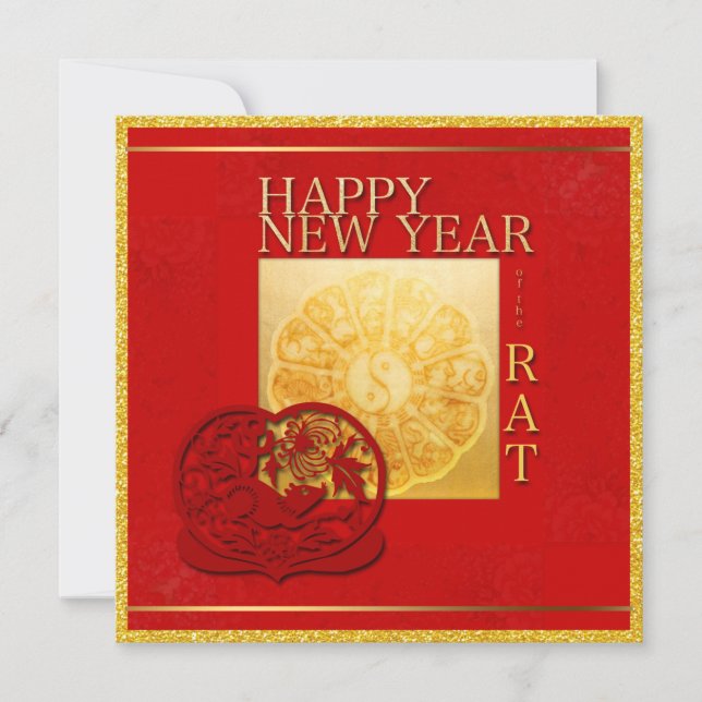 Zodiac signs Yin Yang Chinese Rat Year 2020 party Invitation (Front)