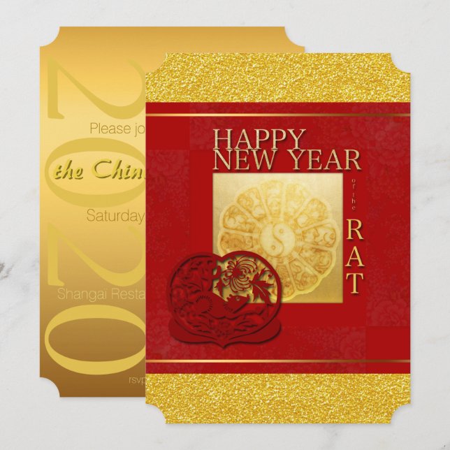 Zodiac signs Yin Yang Chinese Rat Year 2020 PI Invitation (Front/Back)